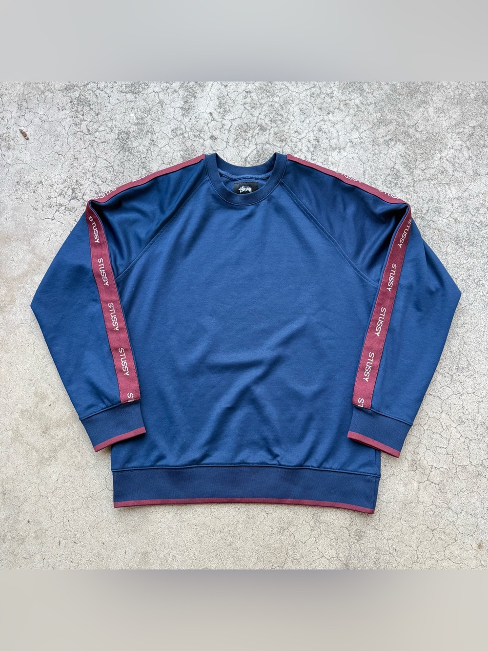 STUSSY Taped Track Crewneck Navy Blue Sweatshirt Men’s Sz Small